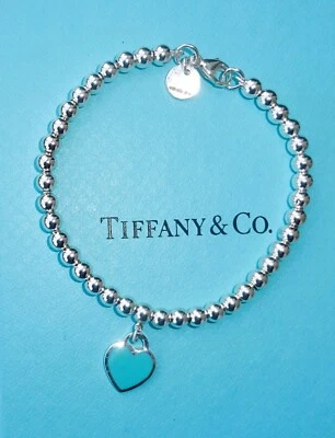 TALLA NIÑO Tiffany & Co Plata Esterlina Azul Corazón Etiqueta Pulsera, 5 3/4" Foto 1 de 4