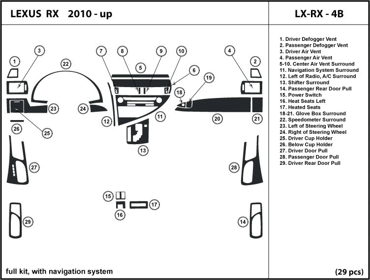 Kit de acabamento de painel de fibra de carbono para Lexus RX350 2010-2012 com sistema de navegação - Imagem 1 de 1