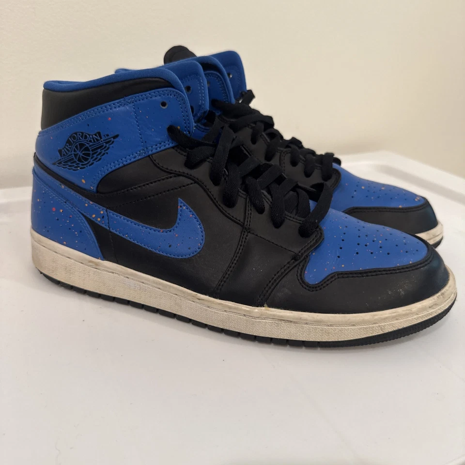 Air Jordan Mid 1 Royal Paint Splatter Men’s Size 10 Sneakers - Image 1 of 4