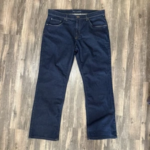 Mott & Bow Straight Oliver Jeans Men’s 38x32 Dark Indigo Blue Wash Denim EUC - Picture 1 of 9