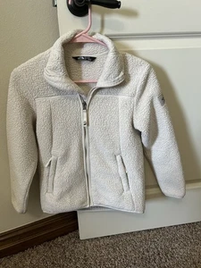 North Face Jacket Girls Large Off White Deep Pile Fleece Fuzzy Sweater Youth * - Picture 1 of 14
