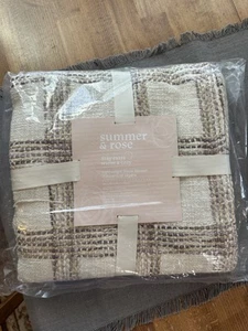 Summer & Rose Textured Cotton Throw 50” x 60” NWT Beige with Gold and Purple - Picture 1 of 4