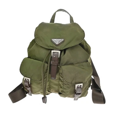 Mochila PRADA MILANO logotipo pequena Tessuto couro náilon cáqui Itay KB228 - Imagem 1 de 4