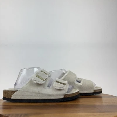 Womens Birkenstock Arizona Ivory Shearling Lined Suede Slide Sandals EU 41 US 10 - Image 1 of 4