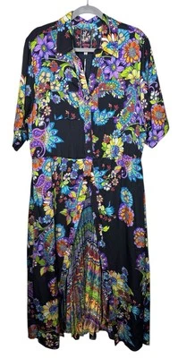 Johnny Was XL Catriona Dress Black Floral Print Viscose Short Sleeve Midi $465 - Image 1 of 4