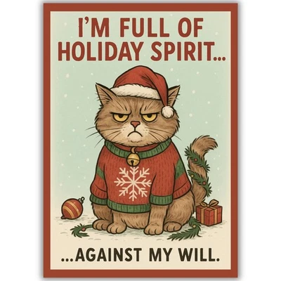 Funny Cat Christmas Card For Him Her Friend Man Woman Couple Holiday Spirit Xmas - Image 1 of 4
