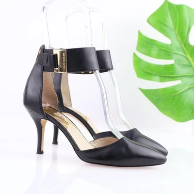 Michael Kors Mujer Guiliana Bomba Talla 6 M Cuero Negro Correa Tobillo Tacón Gatito Foto 1 de 4