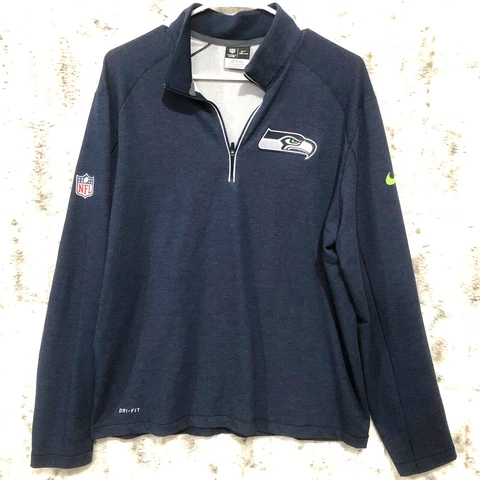 Seattle Seahawks Nike On Field 1/4 Zip Sweater Logo Blue Mens Large Cover