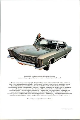 PRINT AD 1965 Buick Riviera Woman in Fur Coat 6.5 x 10 - Image 1 of 3