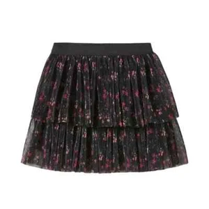 ZARA GIRL'S RUFFLE TIERED PLEATED FLORAL BLACK TULLE PULL ON SKIRT 11-12 - Picture 1 of 5