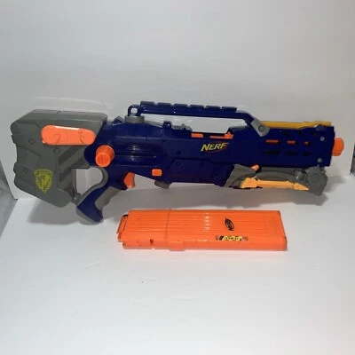 NERF LONGSHOT CS-6 DART GUN N-STRIKE BLUE YELLOW WORKING W/ Extended Clip - Image 1 of 4