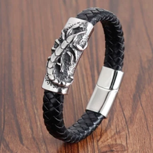 Scorpion Pattern Genuine Leather Stainless Steel Classic Style Men Bracelet. - Picture 1 of 5