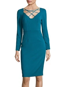 Black Halo 156418 Women's Jade Sheath Dress Long Sleeve V-Neck Masca Sz. 6 - Picture 1 of 3