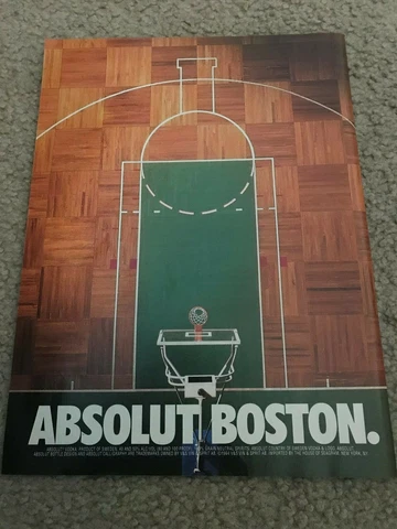 Vintage 1990s ABSOLUT BOSTON GARDEN Poster Print Ad PARQUET CELTICS VODKA RARE Cover