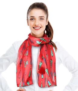 Christmas Tree Scarf, Christmas Theme Scarf, Lightweight, Silk-Feeling Scarf  - Picture 1 of 17