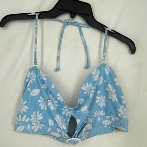 Juicy Couture Black Label Womens XL Bikini Top Soft Blue White Floral Buckle - Picture 1 of 6