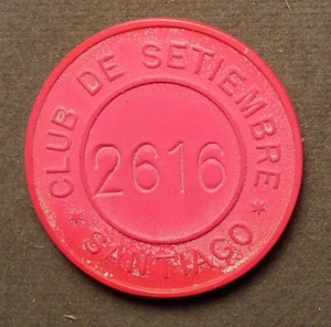 Chile: Santiago, Club De Septiembre (#) 2 Pesos. Baquelita rosa, 33 mm, xf, regla - Imagen 1 de 2