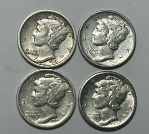 1918 S XF, 1920 XF-AU DETAIL, 1919 S VF-XF AND 1924 S XF-AU DETAIL MERCURY DIME - Picture 1 of 2