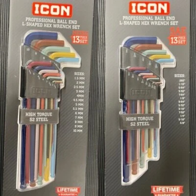 ICON Professional SAE And Metric 26 Pc Color Coded L-Shape Ball End Hex Key Set - Image 1 of 2