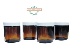 Amber Glass Jars with White Unlined Caps 4 oz each Lot of 4 - ORDER BY 10 AM !!! - Picture 1 of 1