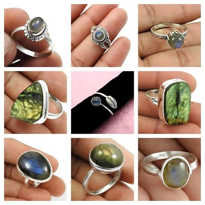 Argento Sterling Naturale Pietra Labradorite Elegante Anelli Misura 8 Regalo di - Immagine 1 di 4