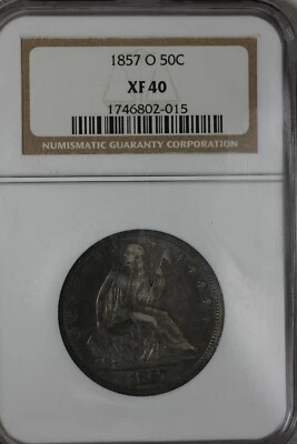 1857-O NGC XF40 WB-103 RECUT DATE Liberty Seated Half, 50 Cents  - Image 1 of 2