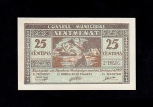 F.C. SENTMENAT (BARCELONA) , 25 CÈNTIMS AGOSTO 1937 , S/C . - Picture 1 of 2