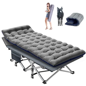 Portable Single Size Folding Metal Bed Long Portable W/ Carry Bag Camping Hiking - Picture 1 of 21