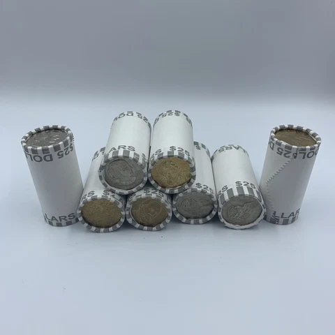Unsearched Bank Roll, $25 FV FED sealed dollar coins, Sacajawea,Susan B. Anthony Cover