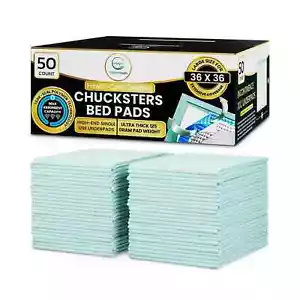 50 Pack - 36x36 Chucksters Bed Pads Disposable Adult Incontinence Bed Pads - Picture 1 of 6