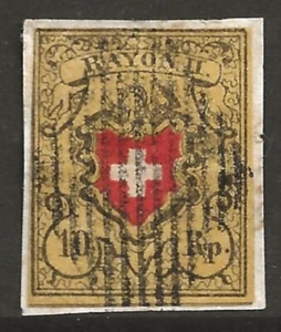 SWITZERLAND 1850 10rp Rayon classic imperf, fine used on piece, almost 4 margins - Imagen 1 de 2
