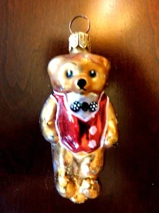 VINTAGE Christopher Radko BEAR Red Vest Bow Tie Christmas Ornament  3-1/2'' - Picture 1 of 2