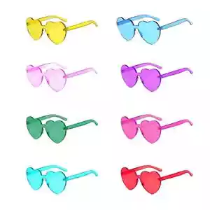 8 PACK Love Heart Shape Sunglasses Fun Dress Party Festival Teen Glasses Color - Picture 1 of 6