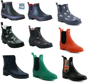 WOMENS LADIES BUTTERFLY PRINT ANKLE WELLINGTON WATERPROOF RAIN BOOTS WELLIES UK - Picture 1 of 41