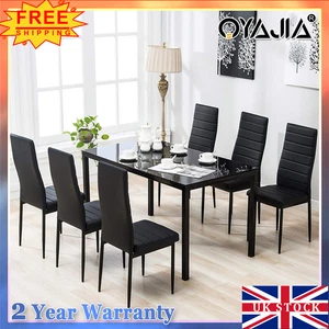 Black/White Dining Table , 4/6PCS Padded Chairs Home Kitchen Furniture Set Nvvxw - Picture 1 of 26