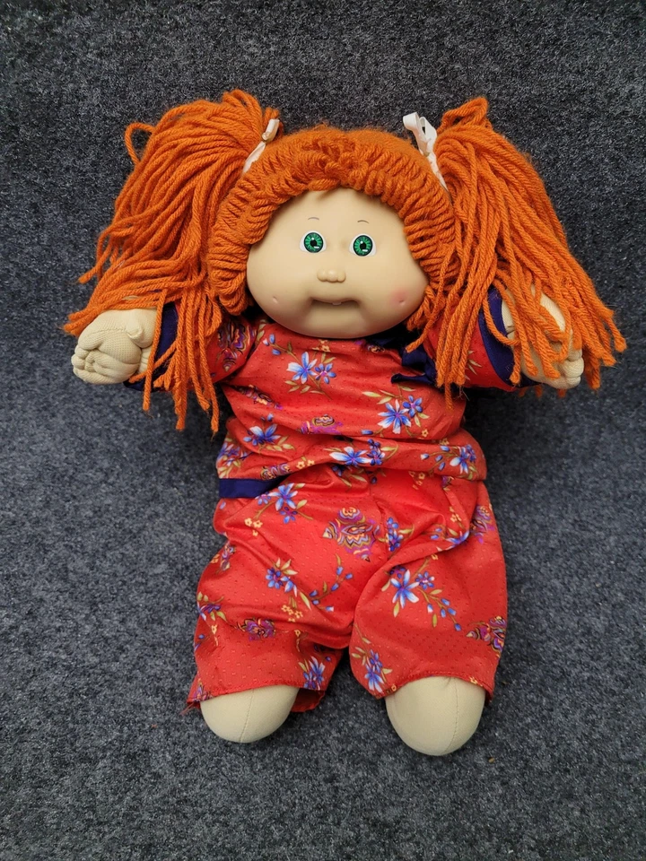 Vintage Cabbage Patch Kids Doll Coleco 1980s Red Yarn Hair Pigtails Floral - Image 1 of 4