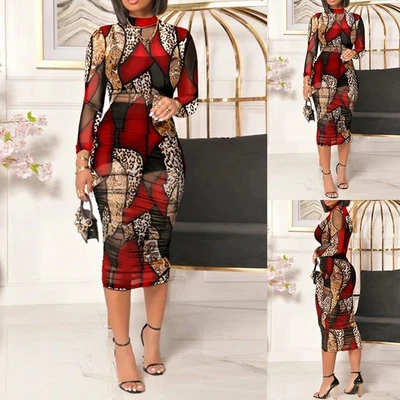 Übergröße Damen Sexy Mesh Bodycon Midikleid Partykleid Freizeitkleid Wickelkleid - Bild 1 von 4