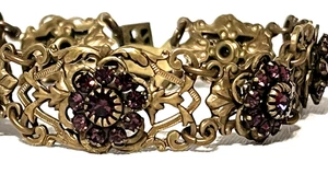 Antique Victorian Bracelet Purple Amethyst colored Glass 6 3/4” Long - Picture 1 of 12