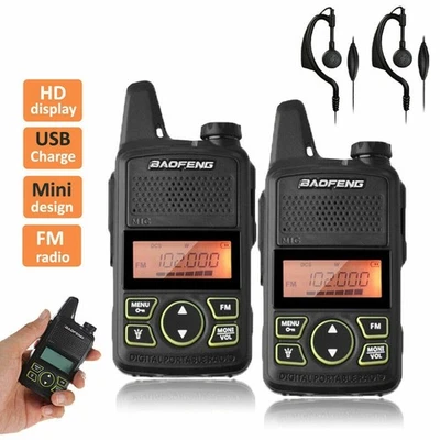2pcs Handheld BF-T1 Mini Walkie Talkie FM Long Range UHF Two Way Radio+Earpieces - Image 1 of 4