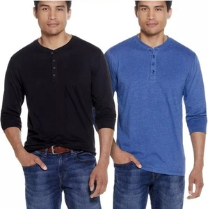 Weatherproof 2 Pack Long Sleeve Henley Tops Mens Size XXL Black Blue Shirts New - Picture 1 of 7