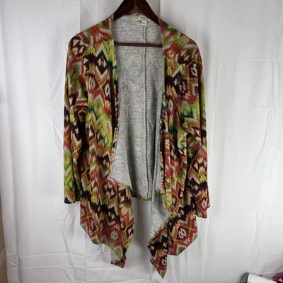 oneworld Cardigan Womens 2XL Multicolor Ikat Open Front Drape Hem Lightweight - Image 1 of 4