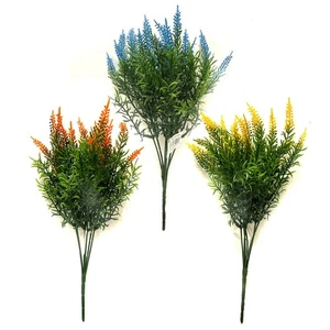3 x Colourful Artificial Faux Heather Bushes Plants - Blue Orange & Yellow - Picture 1 of 4