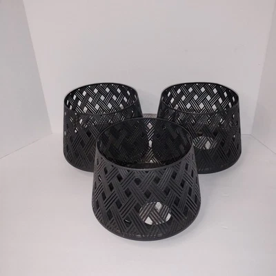 3 Bath & Body Works BLACK BASKETWEAVE Candle Holder Holds Large 3 Wick Candles  - Image 1 of 4