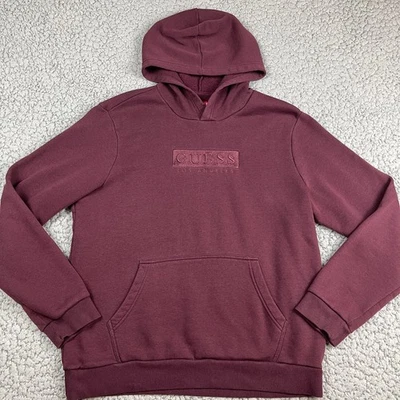 Guess Los Angeles Hoodie Mens Large Burgundy Hooded Sweatshirt Designer Maroon - Image 1 of 4