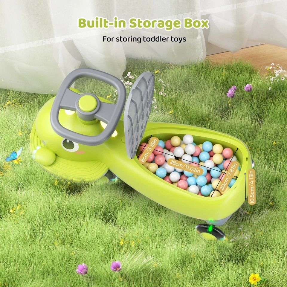 VUSDDY Rutschauto Scooter Kinder Twist mit Stauraum LED Musik, Car Laufrad Roller Spiel