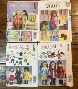 LOT DE 4 PATRONS VÊTEMENTS POUPÉE MCCALLS CRAFTS AMERICAN GIRL 18 POUCES, NON COUPÉS - Photo 1/7