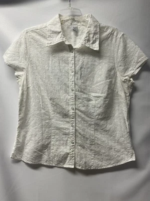 IZOD L White Short Sleeve Collared Button Down Eyelet Blouse Career Casual Work - Image 1 of 4