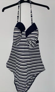 Jasper Conran Size 16 Stripe Halter Neck Swimsuit Navy/White - Picture 1 of 12