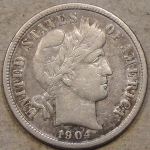 1904-S Barber Dime 10c VF-XF Cleaned Rev Scratches as Pictured L2 - Picture 1 of 2