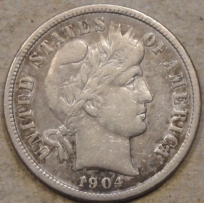 1904-S Barber Dime 10c VF-XF Cleaned Rev Scratches as Pictured L2 - Image 1 of 2
